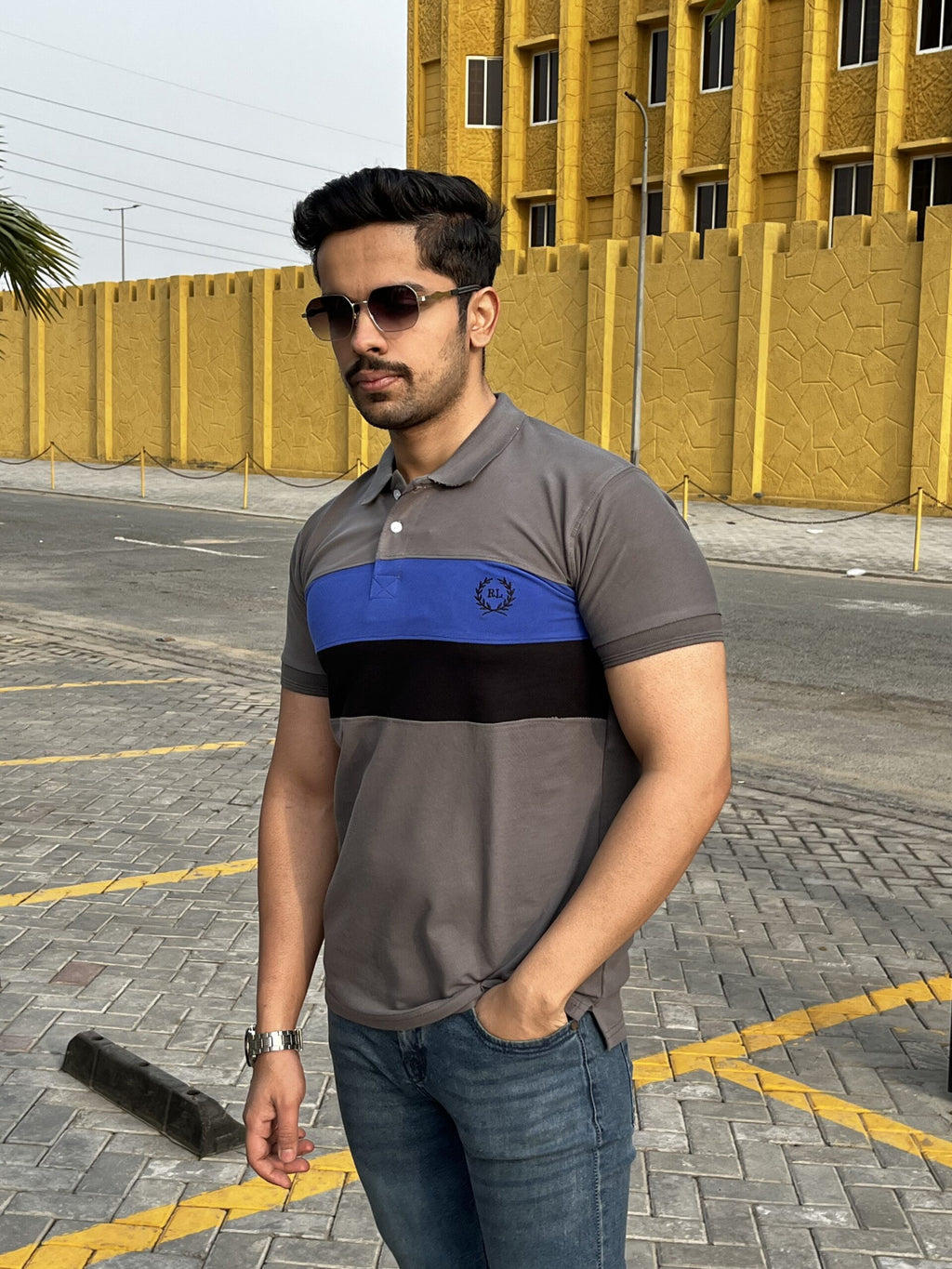 GREY PANEL POLO